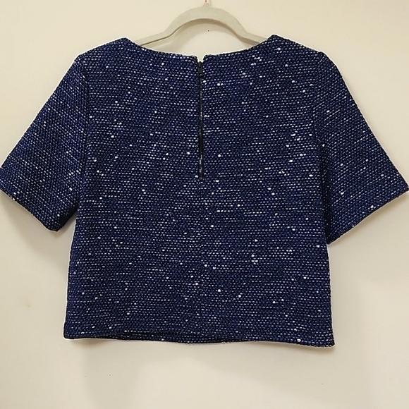 Alice + Olivia Blue Silver Knit Sweater Crop Top Size 6 - Picture 11 of 16